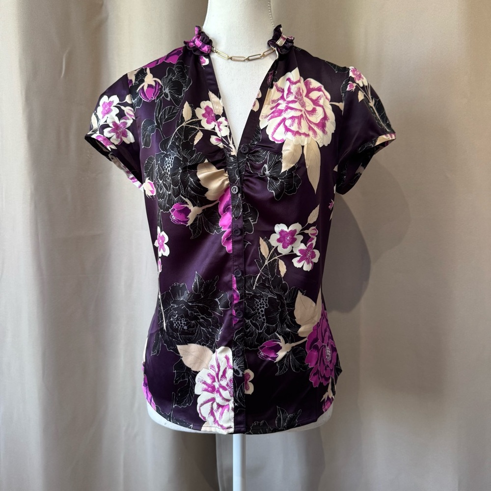 Purple and Pink Floral Button Down Blouse Size 10P